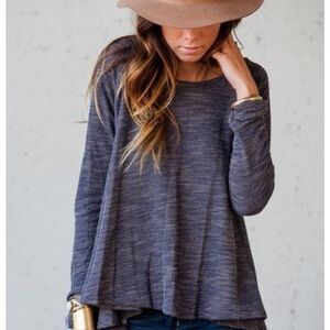 Anthropologie Left of Center long sleeve billowy top.Blue/gray tweed. Small